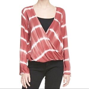 Tie Dye Wrap Top Semi Crop Shirt Mod On Trend Lightweight Comfy Pink Medium